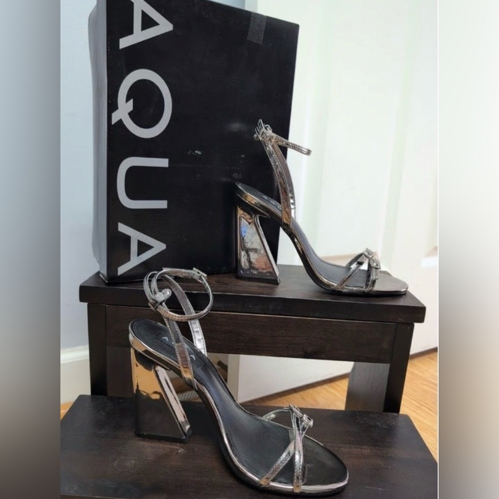 🚨AQUA Women's Strappy High Heel Sandals in Pewter Silver | size 6.5 NWOB